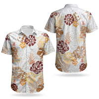 Brown Aloha Hawaiian Couples Matching Puletasi and Hawaiian Shirt Monstera Hibiscus Tropical Pattern LT19 - Polynesian Pride