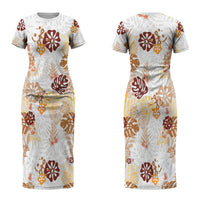 Brown Aloha Hawaiian Couples Matching Short Sleeve Bodycon Dress and Hawaiian Shirt Monstera Hibiscus Tropical Pattern LT19 - Polynesian Pride