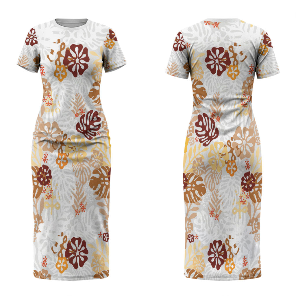 Brown Aloha Hawaiian Couples Matching Short Sleeve Bodycon Dress and Long Sleeve Button Shirt Monstera Hibiscus Tropical Pattern LT19 - Polynesian Pride