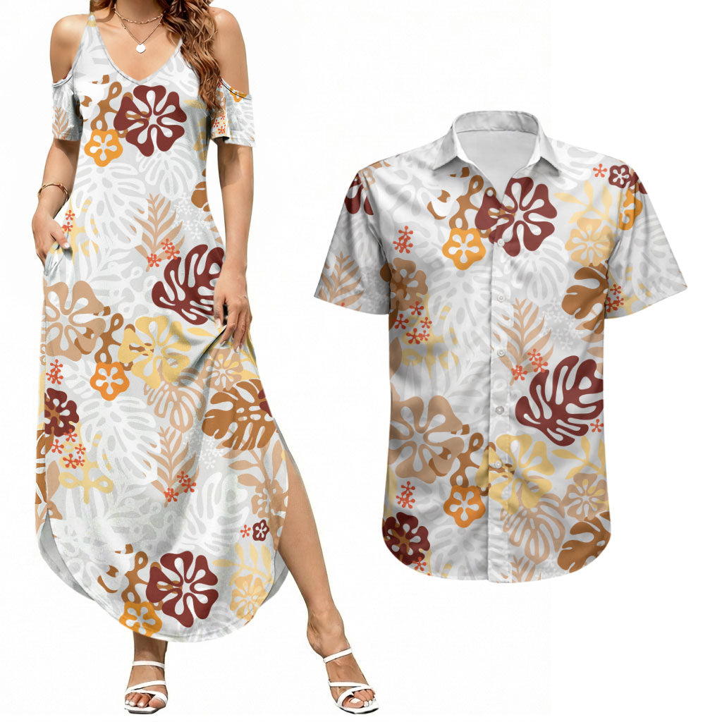 Brown Aloha Hawaiian Couples Matching Summer Maxi Dress and Hawaiian Shirt Monstera Hibiscus Tropical Pattern LT19 Brown - Polynesian Pride