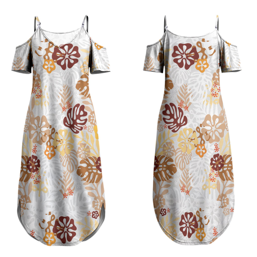 Brown Aloha Hawaiian Couples Matching Summer Maxi Dress and Long Sleeve Button Shirt Monstera Hibiscus Tropical Pattern LT19 - Polynesian Pride