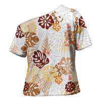 Brown Aloha Hawaiian Cross Shoulder Shirt Monstera Hibiscus Tropical Pattern LT19 - Polynesian Pride