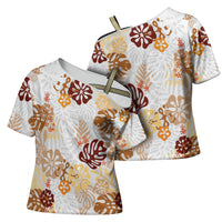 Brown Aloha Hawaiian Cross Shoulder Shirt Monstera Hibiscus Tropical Pattern LT19 - Polynesian Pride
