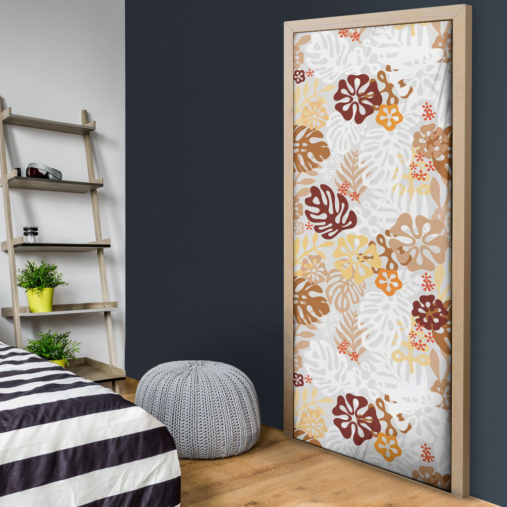 Brown Aloha Hawaiian Door Cover Monstera Hibiscus Tropical Pattern LT19 - Polynesian Pride