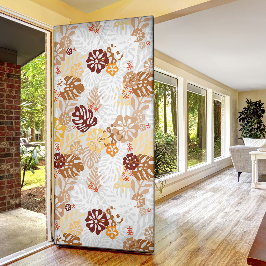 Brown Aloha Hawaiian Door Cover Monstera Hibiscus Tropical Pattern LT19 - Polynesian Pride