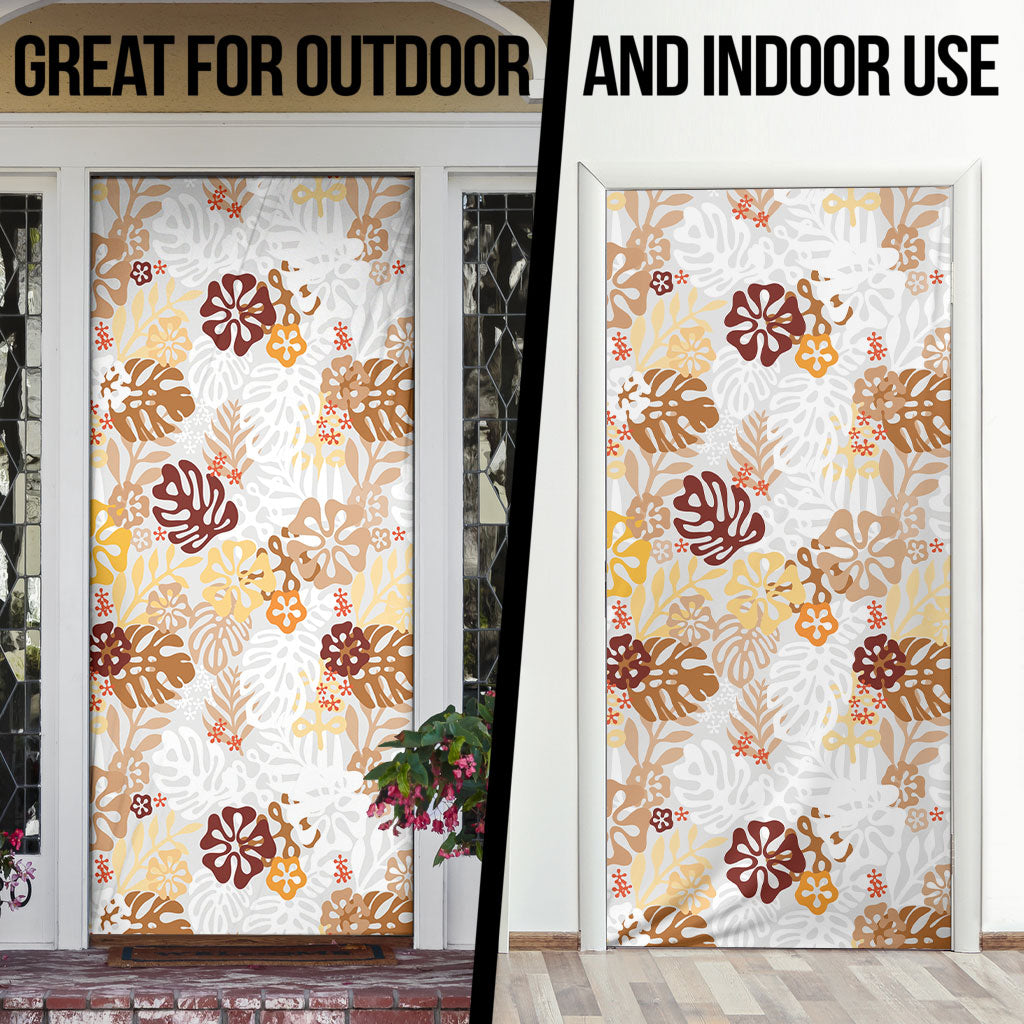Brown Aloha Hawaiian Door Cover Monstera Hibiscus Tropical Pattern LT19 - Polynesian Pride