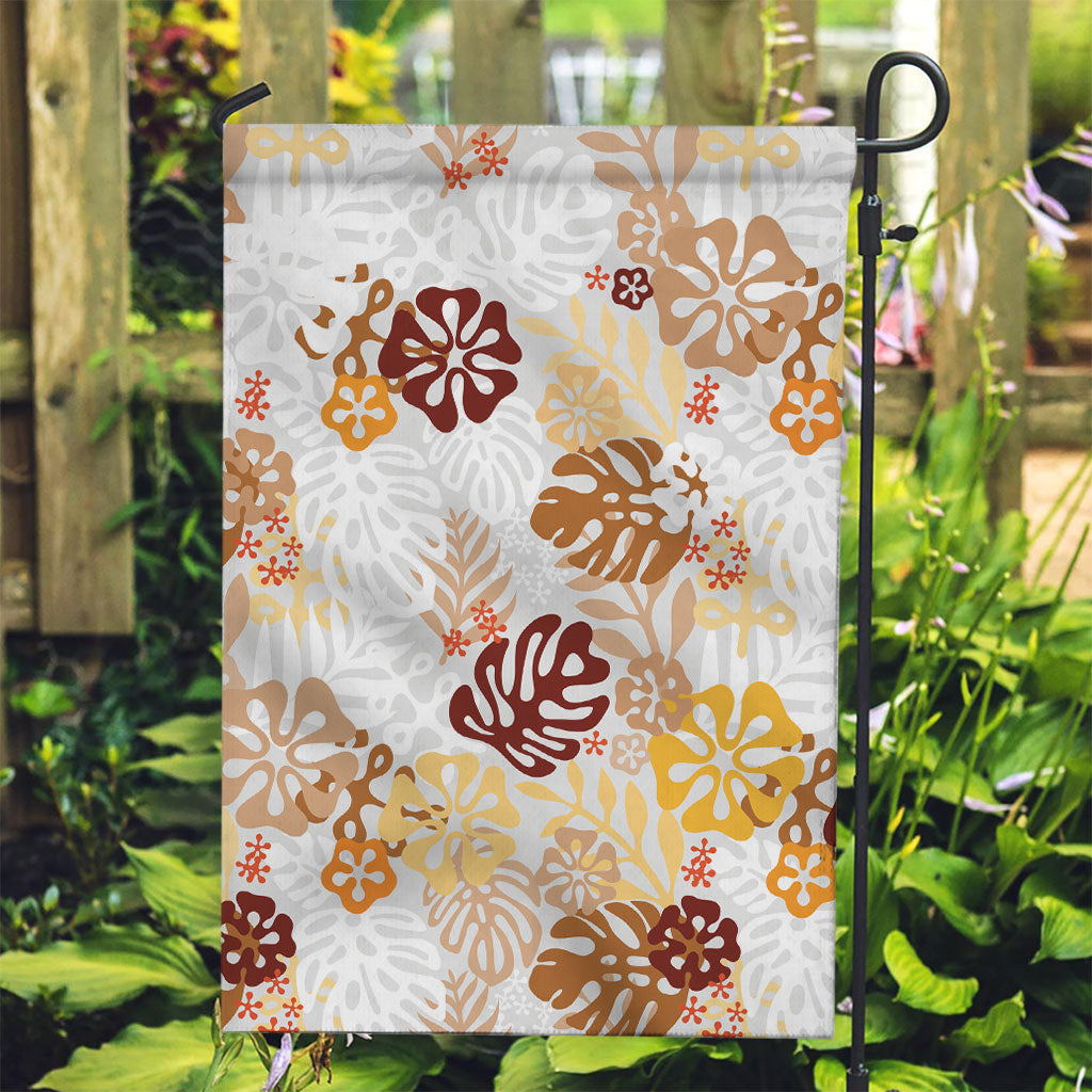 Brown Aloha Hawaiian Garden Flag Monstera Hibiscus Tropical Pattern LT19 Garden Flag Brown - Polynesian Pride