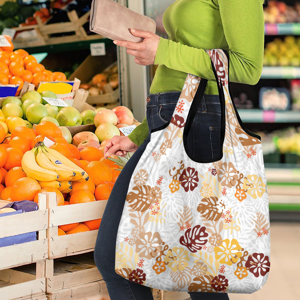 Brown Aloha Hawaiian Grocery Bag Monstera Hibiscus Tropical Pattern LT19 - Polynesian Pride