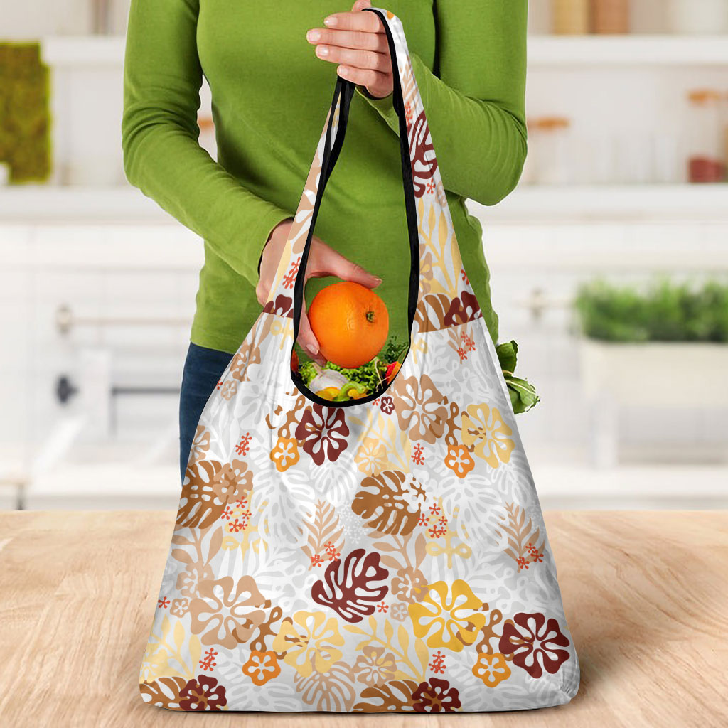 Brown Aloha Hawaiian Grocery Bag Monstera Hibiscus Tropical Pattern LT19 - Polynesian Pride