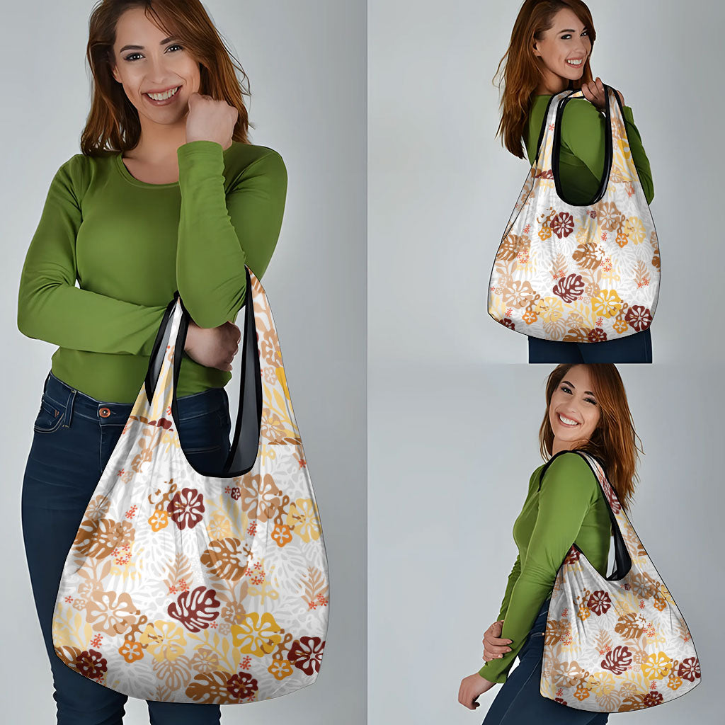 Brown Aloha Hawaiian Grocery Bag Monstera Hibiscus Tropical Pattern LT19 - Polynesian Pride