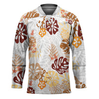 Brown Aloha Hawaiian Hockey Jersey Monstera Hibiscus Tropical Pattern LT19 Unisex Brown - Polynesian Pride