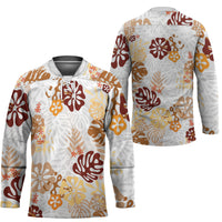Brown Aloha Hawaiian Hockey Jersey Monstera Hibiscus Tropical Pattern LT19 - Polynesian Pride