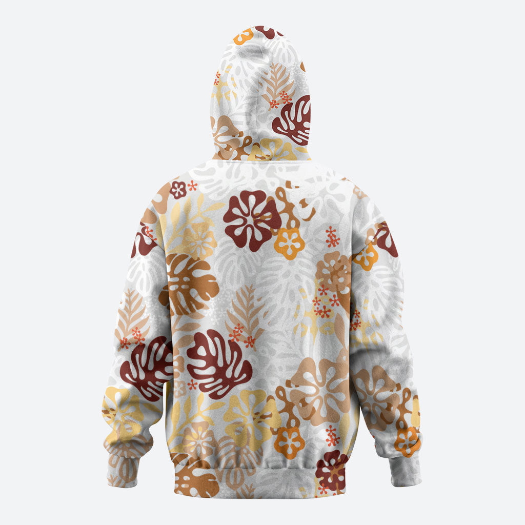 Brown Aloha Hawaiian Hoodie Monstera Hibiscus Tropical Pattern LT19 - Polynesian Pride