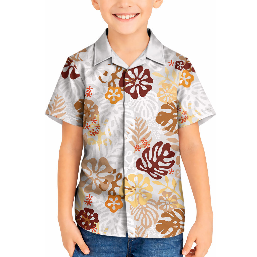 Brown Aloha Hawaiian Kid Hawaiian Shirt Monstera Hibiscus Tropical Pattern LT19 Kid Brown - Polynesian Pride