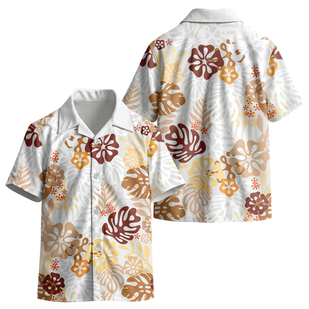 Brown Aloha Hawaiian Kid Hawaiian Shirt Monstera Hibiscus Tropical Pattern LT19 - Polynesian Pride
