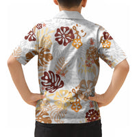 Brown Aloha Hawaiian Kid Hawaiian Shirt Monstera Hibiscus Tropical Pattern LT19 - Polynesian Pride