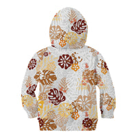 Brown Aloha Hawaiian Kid Hoodie Monstera Hibiscus Tropical Pattern LT19 - Polynesian Pride
