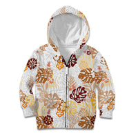 Brown Aloha Hawaiian Kid Hoodie Monstera Hibiscus Tropical Pattern LT19 Zip Hoodie Brown - Polynesian Pride