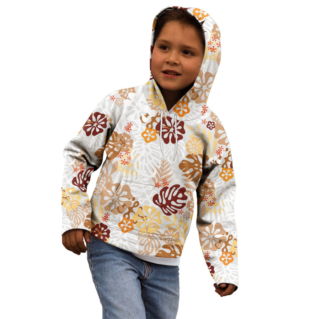 Brown Aloha Hawaiian Kid Hoodie Monstera Hibiscus Tropical Pattern LT19 - Polynesian Pride