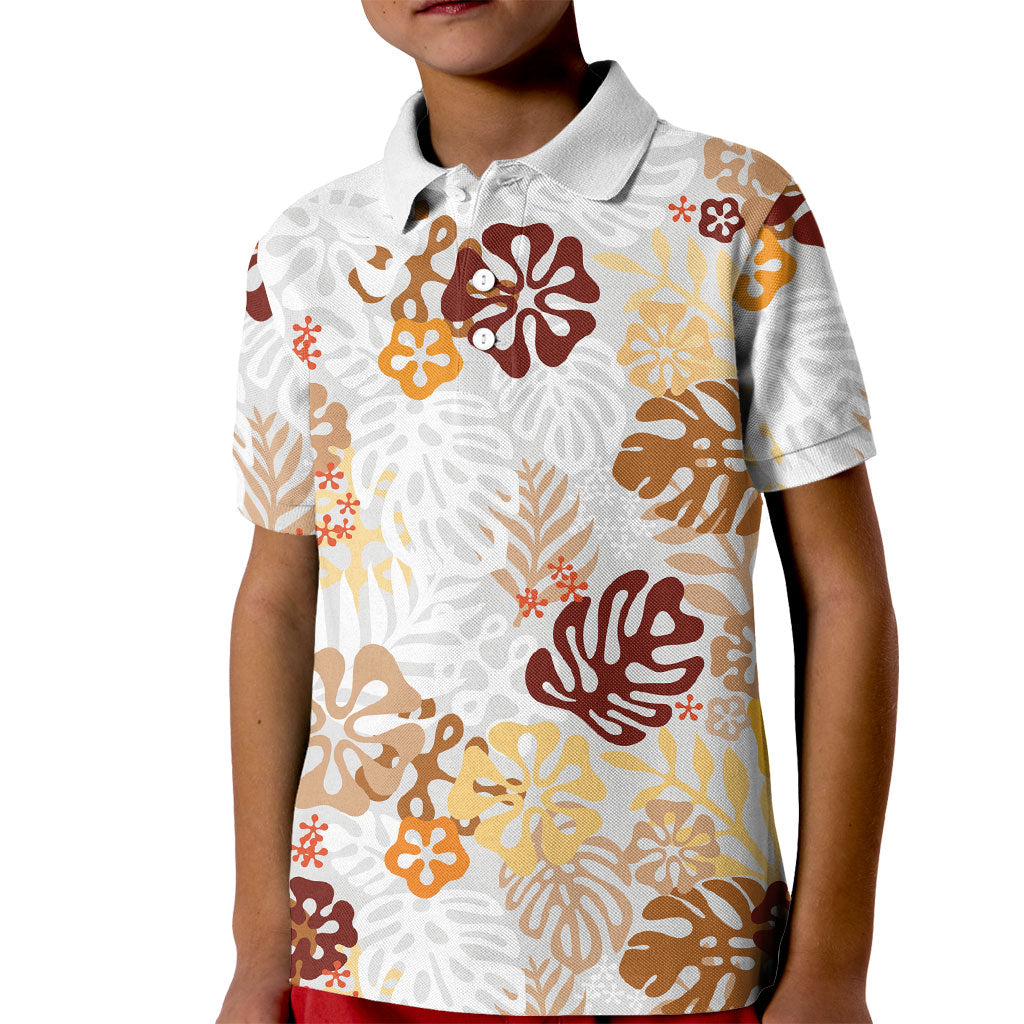 Brown Aloha Hawaiian Kid Polo Shirt Monstera Hibiscus Tropical Pattern LT19 Kid Brown - Polynesian Pride