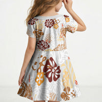 Brown Aloha Hawaiian Kid Short Sleeve Dress Monstera Hibiscus Tropical Pattern LT19 - Polynesian Pride
