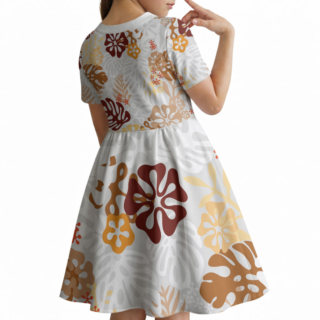 Brown Aloha Hawaiian Kid Short Sleeve Dress Monstera Hibiscus Tropical Pattern LT19 - Polynesian Pride