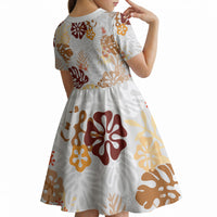 Brown Aloha Hawaiian Kid Short Sleeve Dress Monstera Hibiscus Tropical Pattern LT19 - Polynesian Pride