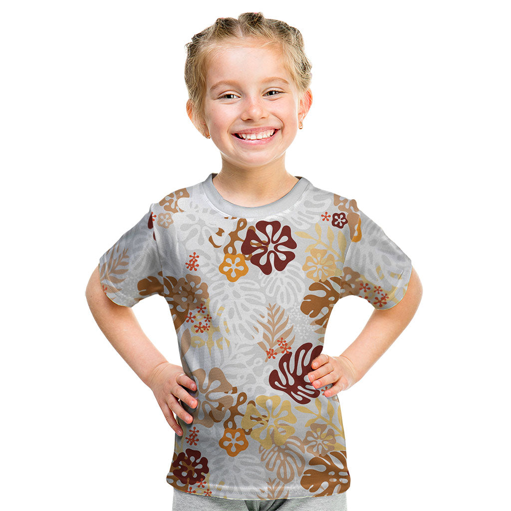 Brown Aloha Hawaiian Kid T Shirt Monstera Hibiscus Tropical Pattern LT19 Brown - Polynesian Pride