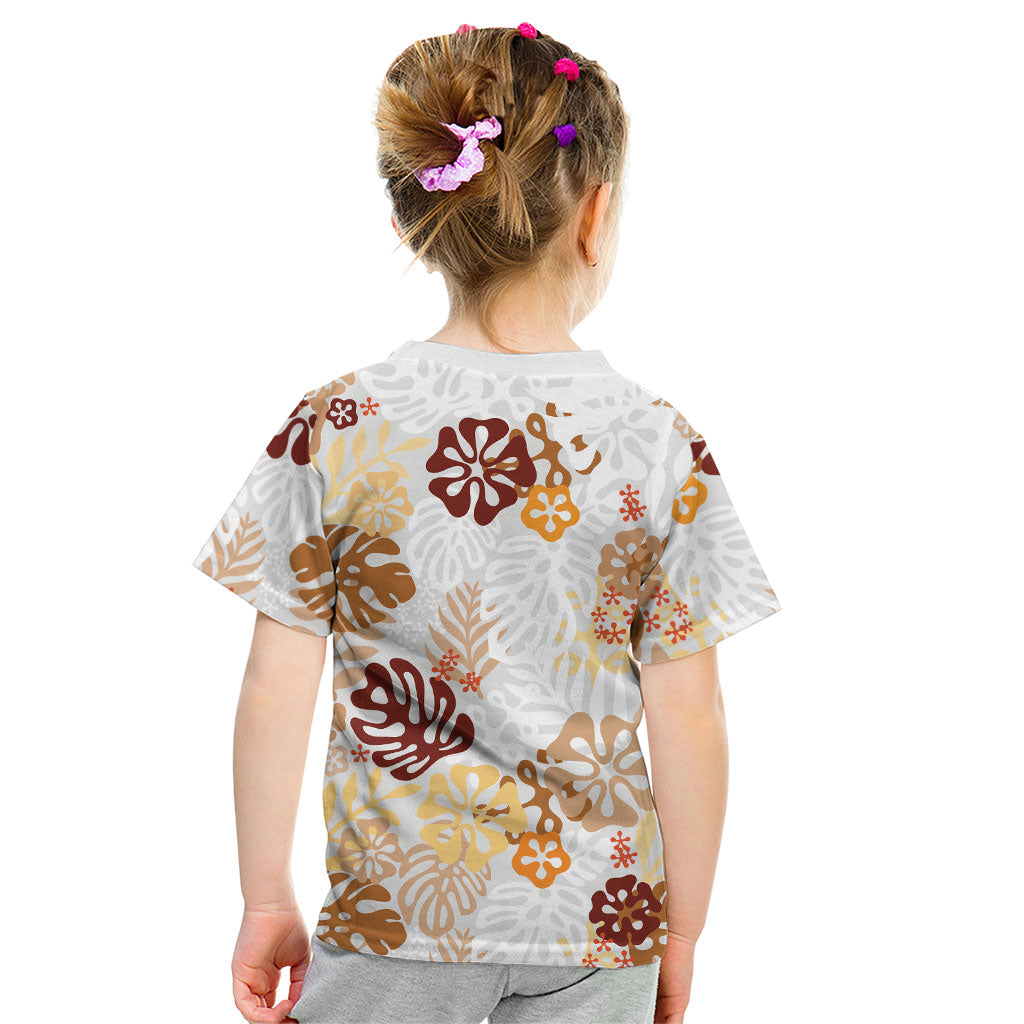 Brown Aloha Hawaiian Kid T Shirt Monstera Hibiscus Tropical Pattern LT19 - Polynesian Pride