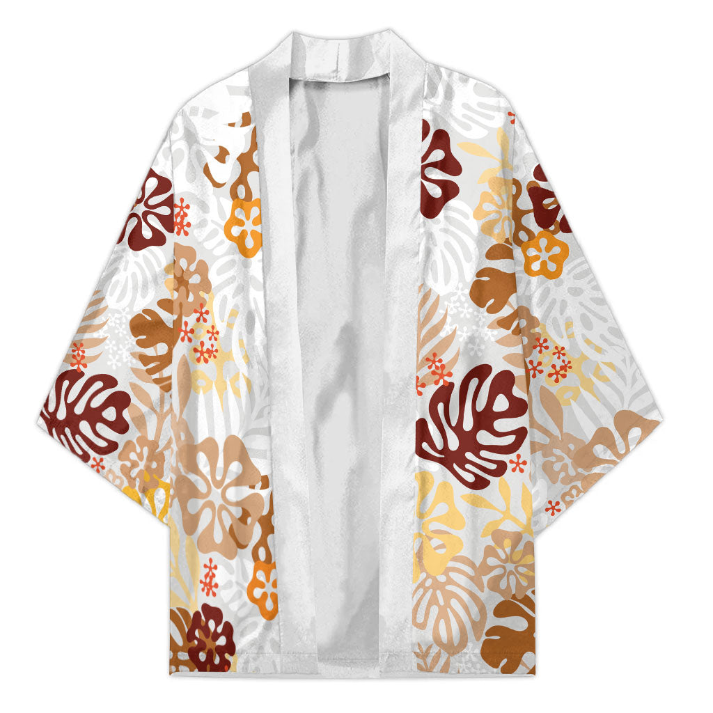 Brown Aloha Hawaiian Kimono Monstera Hibiscus Tropical Pattern LT19 Unisex Brown - Polynesian Pride