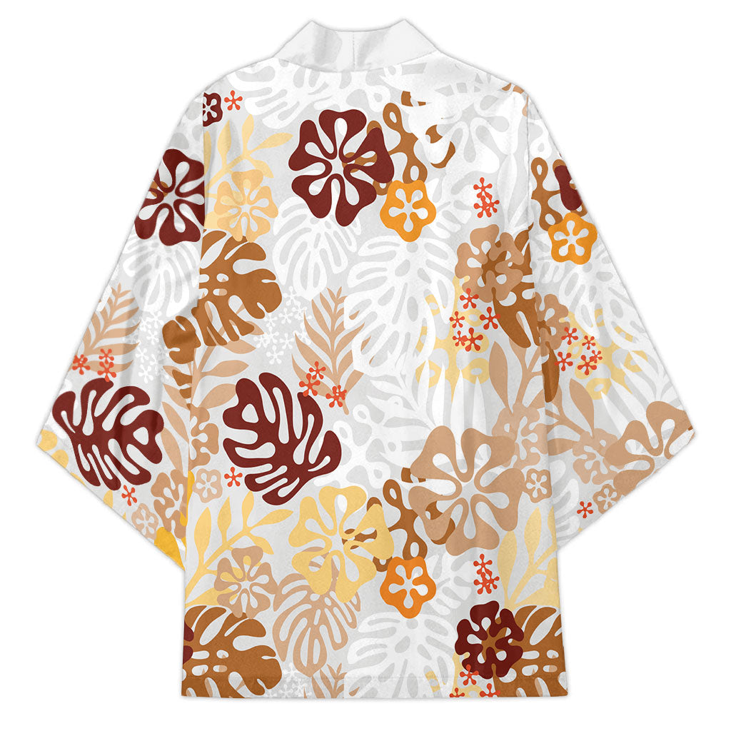 Brown Aloha Hawaiian Kimono Monstera Hibiscus Tropical Pattern LT19 - Polynesian Pride