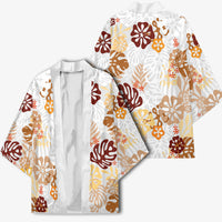Brown Aloha Hawaiian Kimono Monstera Hibiscus Tropical Pattern LT19 - Polynesian Pride