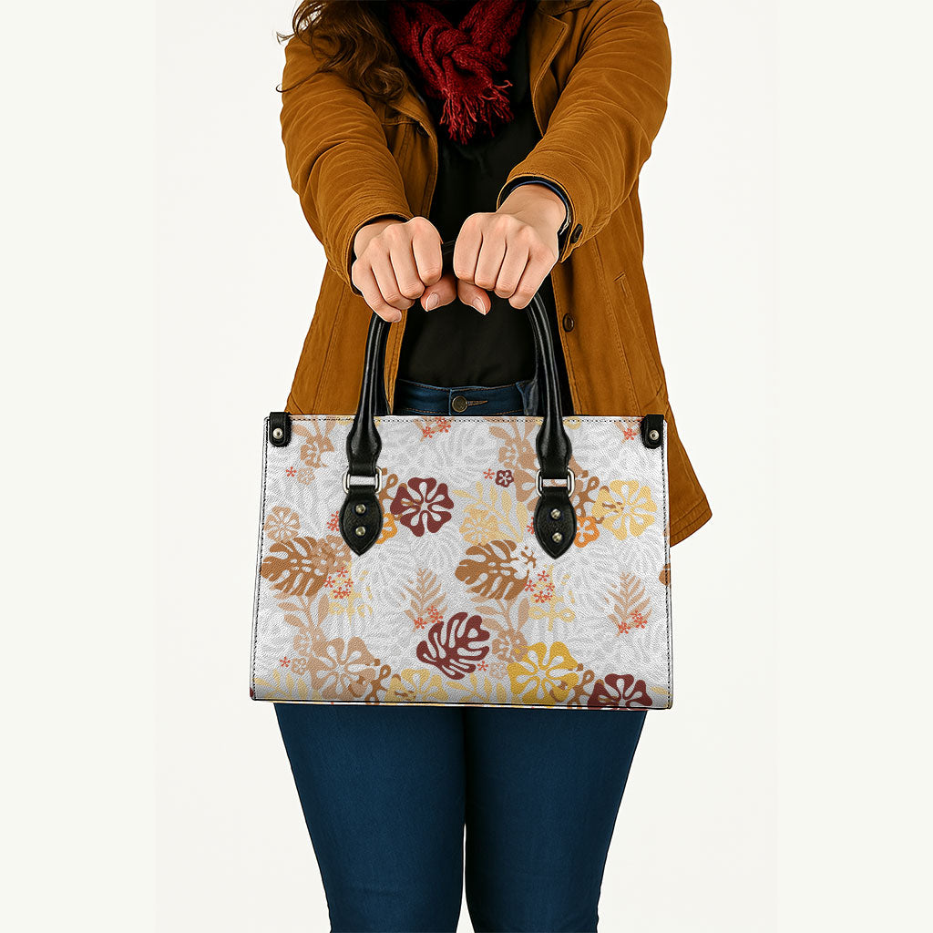 Brown Aloha Hawaiian Leather Bag Monstera Hibiscus Tropical Pattern LT19 - Polynesian Pride