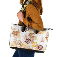 Brown Aloha Hawaiian Leather Tote Bag Monstera Hibiscus Tropical Pattern LT19 Brown - Polynesian Pride