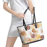 Brown Aloha Hawaiian Leather Tote Bag Monstera Hibiscus Tropical Pattern LT19 - Polynesian Pride