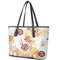 Brown Aloha Hawaiian Leather Tote Bag Monstera Hibiscus Tropical Pattern LT19 - Polynesian Pride