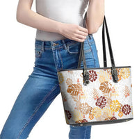 Brown Aloha Hawaiian Leather Tote Bag Monstera Hibiscus Tropical Pattern LT19 - Polynesian Pride