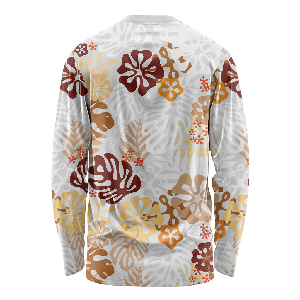 Brown Aloha Hawaiian Long Sleeve Shirt Monstera Hibiscus Tropical Pattern LT19 - Polynesian Pride