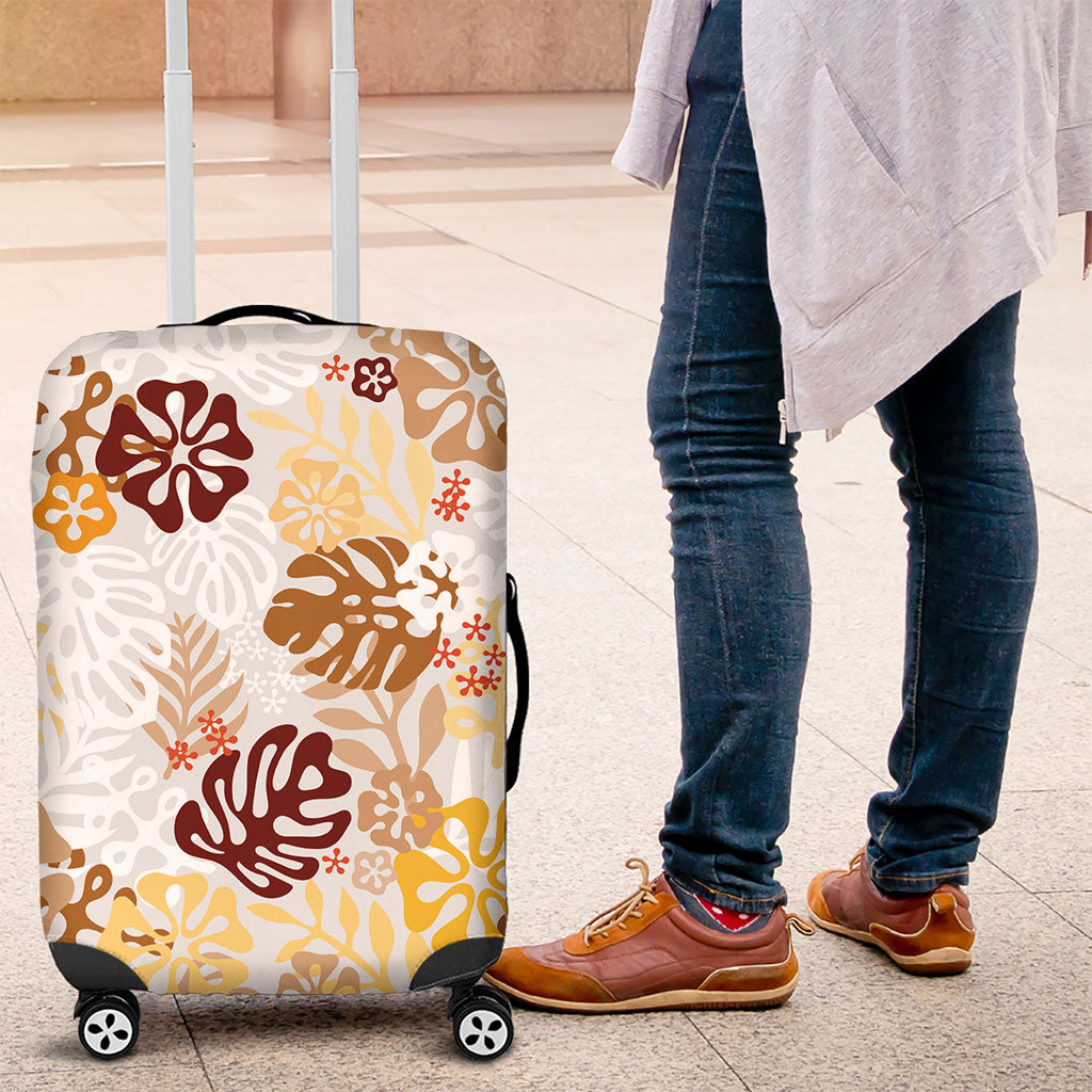 Brown Aloha Hawaiian Luggage Cover Monstera Hibiscus Tropical Pattern LT19 Brown - Polynesian Pride