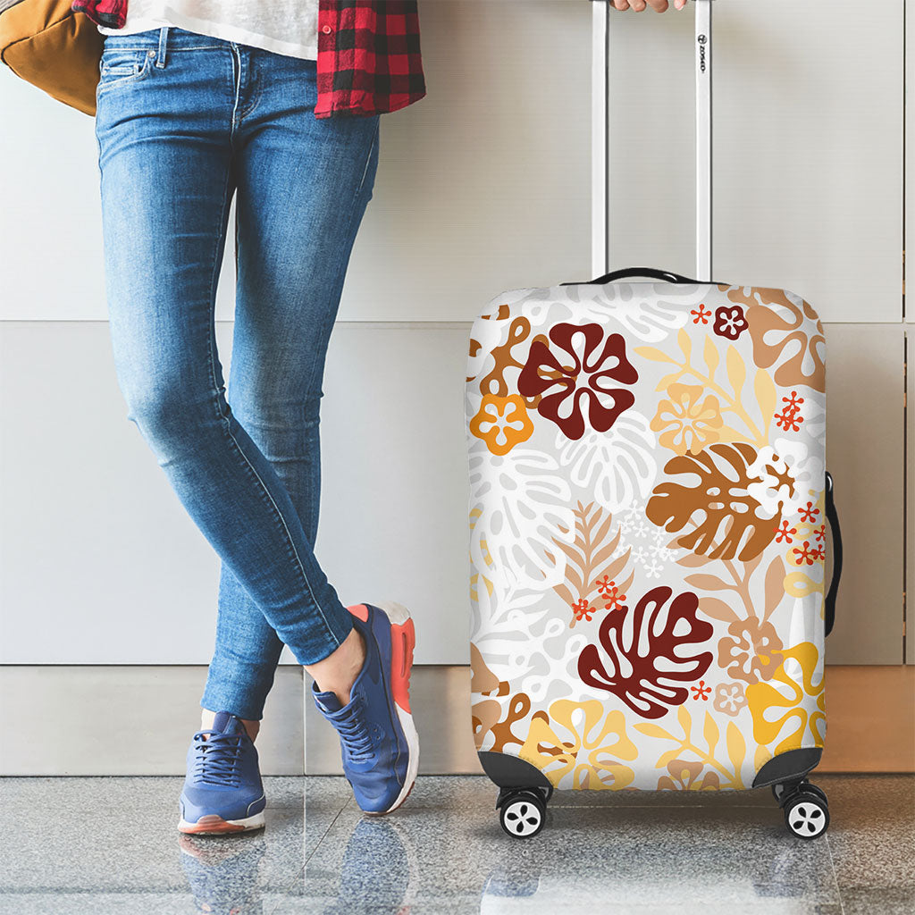 Brown Aloha Hawaiian Luggage Cover Monstera Hibiscus Tropical Pattern LT19 - Polynesian Pride