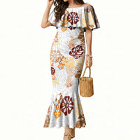 Brown Aloha Hawaiian Mermaid Dress Monstera Hibiscus Tropical Pattern LT19 Women Brown - Polynesian Pride