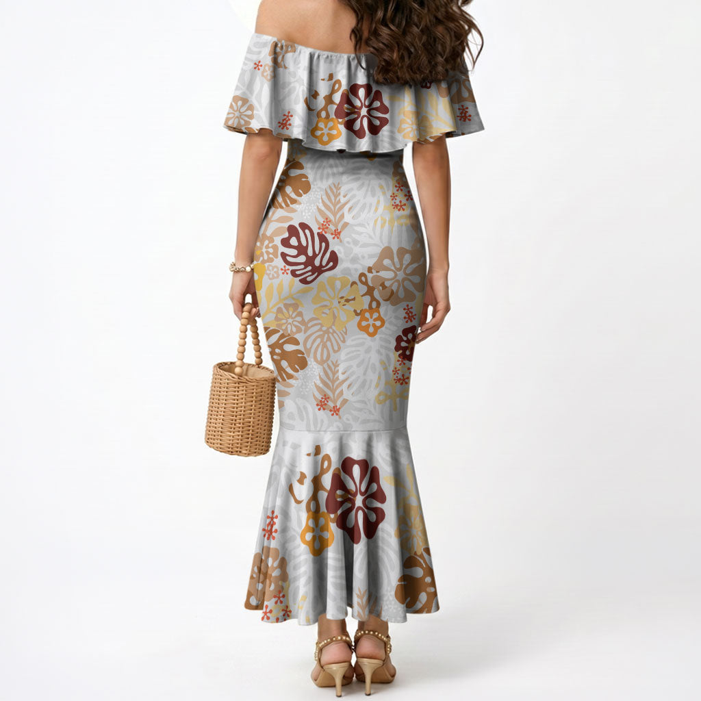 Brown Aloha Hawaiian Mermaid Dress Monstera Hibiscus Tropical Pattern LT19 - Polynesian Pride