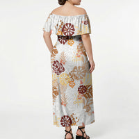 Brown Aloha Hawaiian Off Shoulder Maxi Dress Monstera Hibiscus Tropical Pattern LT19 - Polynesian Pride
