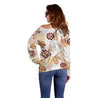 Brown Aloha Hawaiian Off Shoulder Sweater Monstera Hibiscus Tropical Pattern LT19 - Polynesian Pride