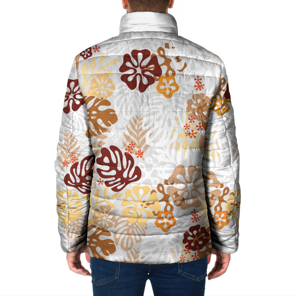 Brown Aloha Hawaiian Padded Jacket Monstera Hibiscus Tropical Pattern LT19 - Polynesian Pride