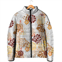Brown Aloha Hawaiian Padded Jacket Monstera Hibiscus Tropical Pattern LT19 - Polynesian Pride