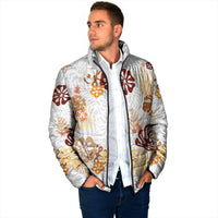 Brown Aloha Hawaiian Padded Jacket Monstera Hibiscus Tropical Pattern LT19 - Polynesian Pride