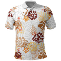 Brown Aloha Hawaiian Polo Shirt Monstera Hibiscus Tropical Pattern LT19 Brown - Polynesian Pride
