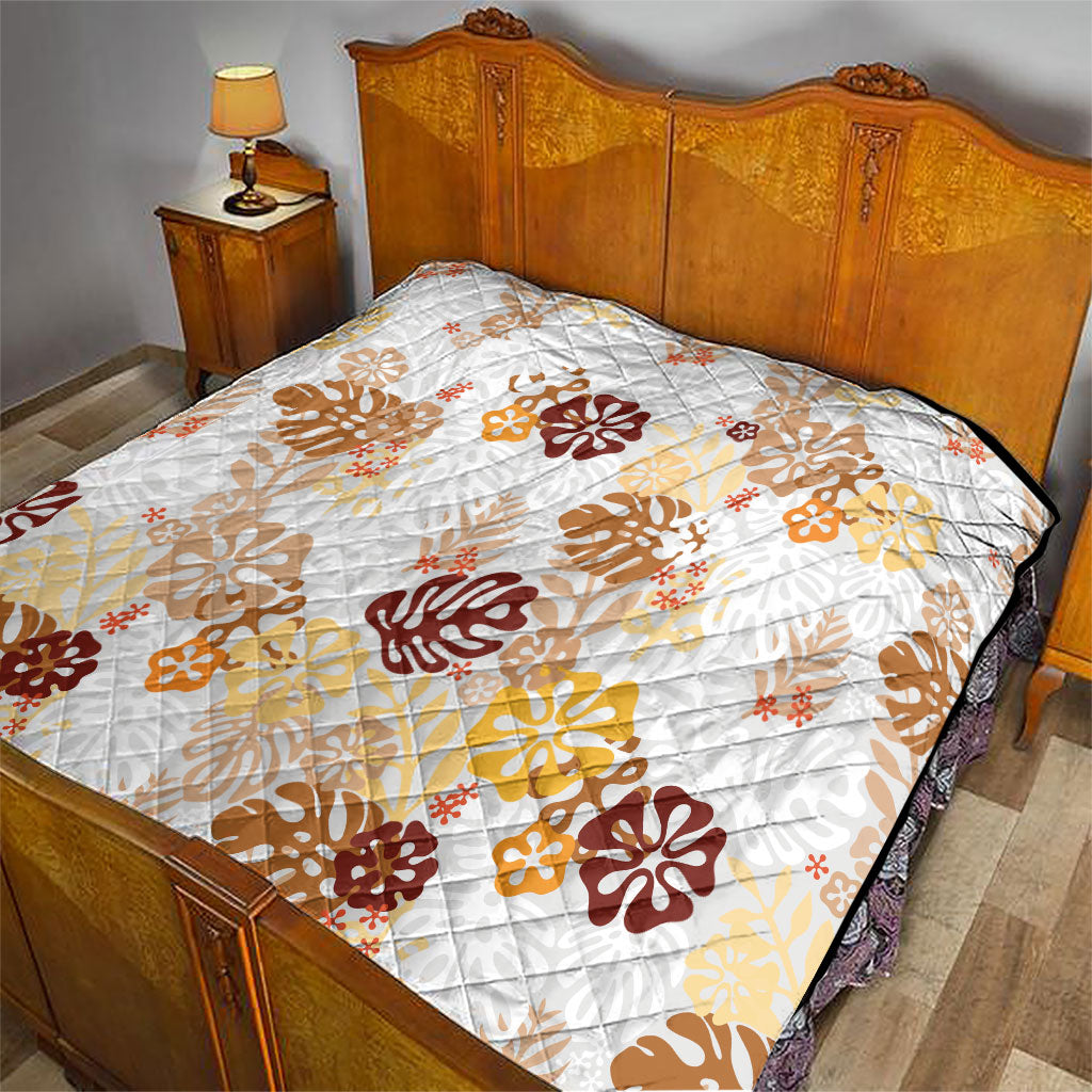 Brown Aloha Hawaiian Quilt Monstera Hibiscus Tropical Pattern LT19 - Polynesian Pride