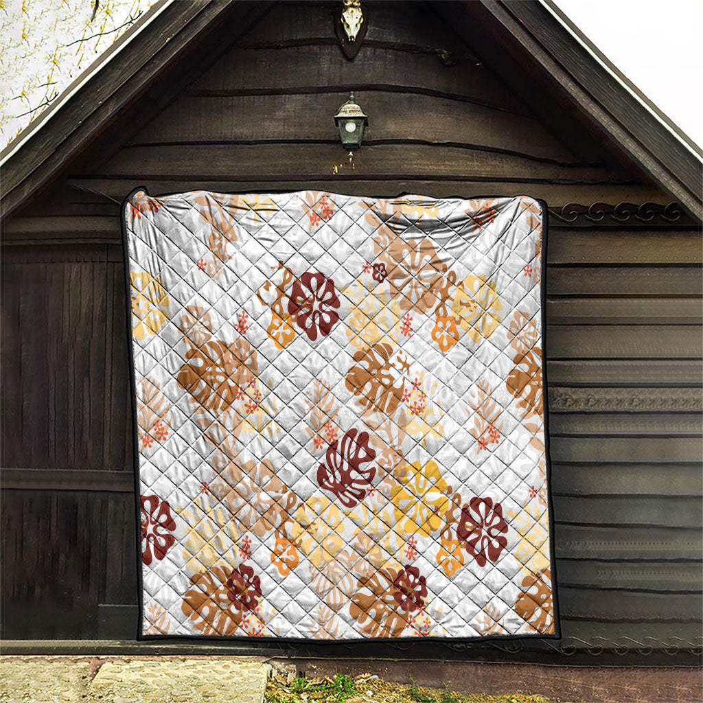 Brown Aloha Hawaiian Quilt Monstera Hibiscus Tropical Pattern LT19 - Polynesian Pride